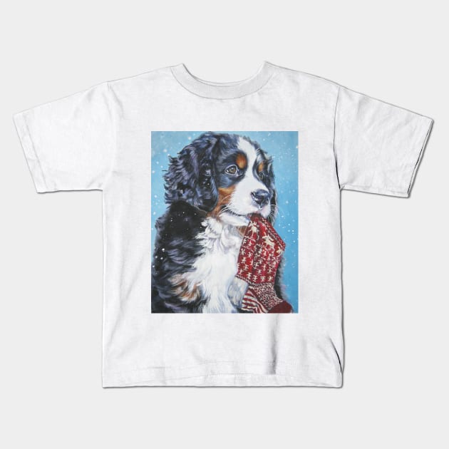 Bernese Mountain Dog Christmas Fine Art Painting Kids T-Shirt by LASHEPARD